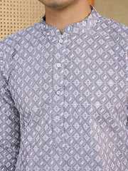 Ethnic Motifs Embroidered Mandarin Collar Thread Work Straight Kurta With Trousers