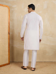 Floral Embroidered Sequinned Mandarin Collar Silk Straight Kurta