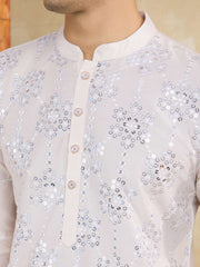 Floral Embroidered Sequinned Mandarin Collar Silk Straight Kurta