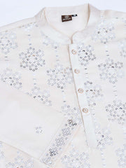 Floral Embroidered Sequinned Mandarin Collar Silk Straight Kurta