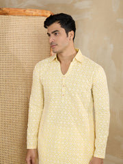 Floral Embroidered Chikankari Shirt Collar Straight Kurta With Trousers