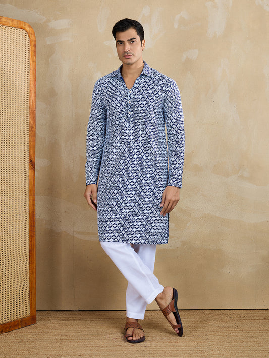 Men Ethnic Motifs Embroidered Regular Chikankari Kurta with Trousers
