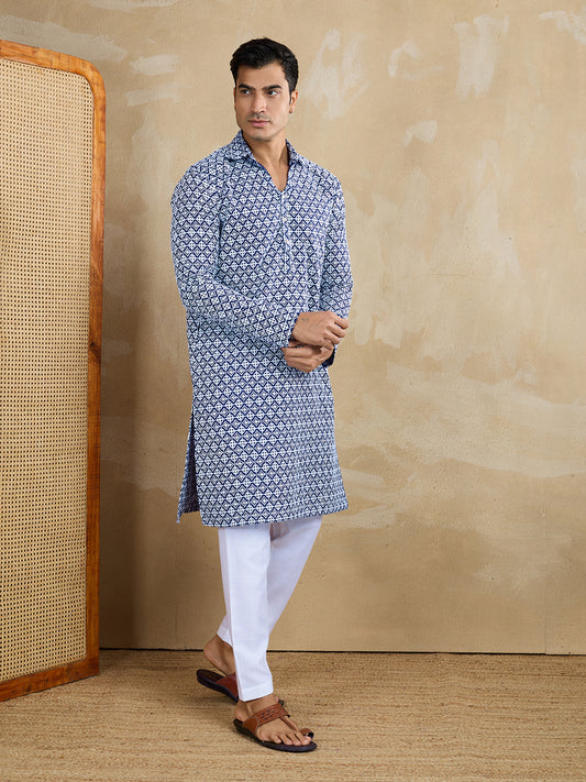 Men Ethnic Motifs Embroidered Regular Chikankari Kurta with Trousers