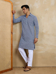 Men Ethnic Motifs Embroidered Regular Chikankari Kurta with Trousers