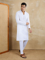 Floral Embroidered Chikankari Shirt Collar Straight Kurta With Trousers