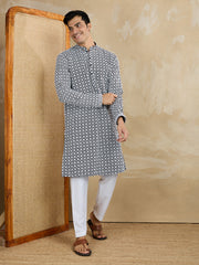 Men Woven Design Embroidered Kurta with Pyjama
