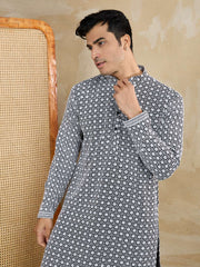 Men Woven Design Embroidered Kurta with Pyjama