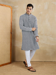 Men Woven Design Embroidered Kurta with Pyjama