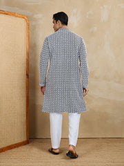 Men Woven Design Embroidered Kurta with Pyjama