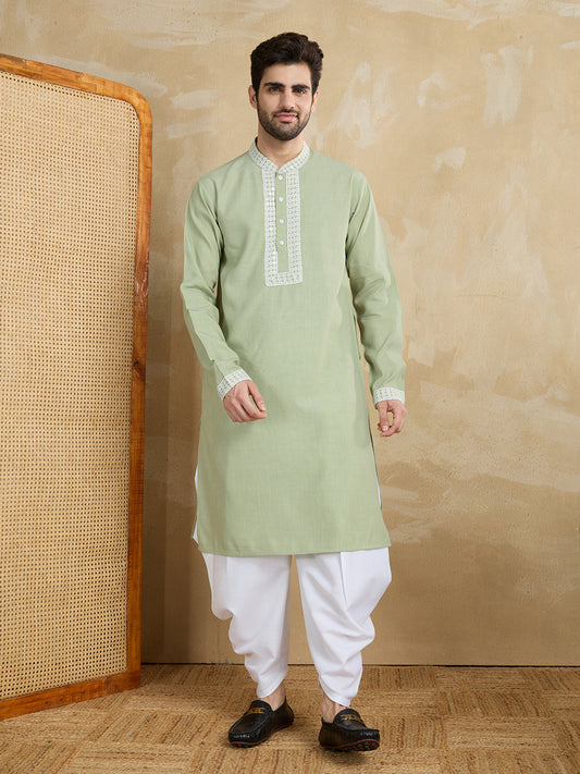 Men Solid Embroidered Kurta with Dhoti Pants