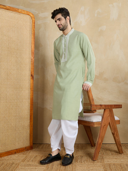 Men Solid Embroidered Kurta with Dhoti Pants