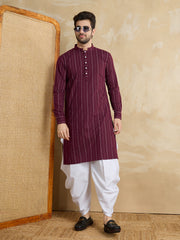 Men Striped Kurta with Dhoti Pants