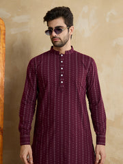 Men Woven Design Mandarin Collar Straight Kurta