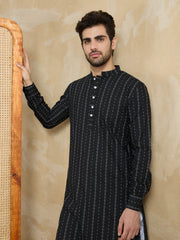 Men Striped Printed Kurta with Dhoti Pant