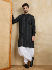 Men Striped Printed Kurta with Dhoti Pant