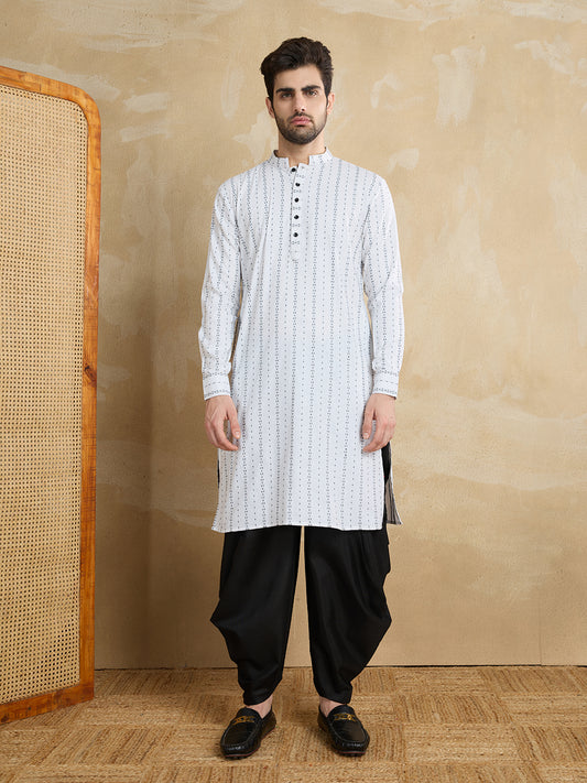 Men Striped Printed Festive Cotton Straight Kurta