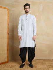 Men Striped Printed Festive Cotton Straight Kurta