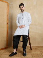 Men Striped Printed Festive Cotton Straight Kurta