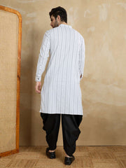 Men Striped Printed Festive Cotton Straight Kurta