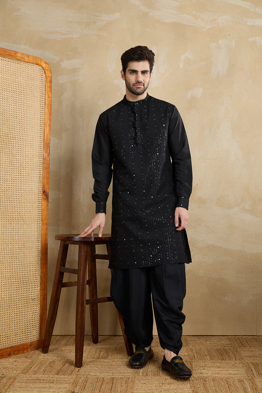 Men Solid Embroidered Kurta with Dhoti Pants