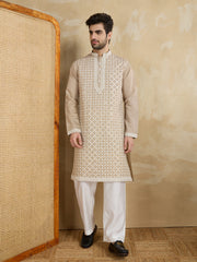 Men Geometric Embroidered Kurta with Trousers