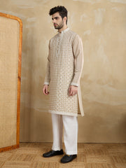 Men Geometric Embroidered Kurta with Trousers