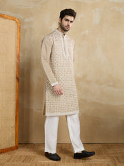 Men Geometric Embroidered Kurta with Trousers