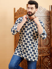 Ethnic Motifs Printed Mandarin Collar Straight Short Kurta