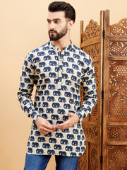 Ethnic Motifs Printed Mandarin Collar Straight Short Kurta