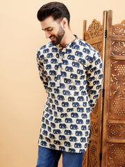 Ethnic Motifs Printed Mandarin Collar Straight Short Kurta