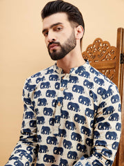 Ethnic Motifs Printed Mandarin Collar Straight Short Kurta