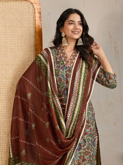 Women Floral Printed A-Line Kurta with Trousers & Dupatta