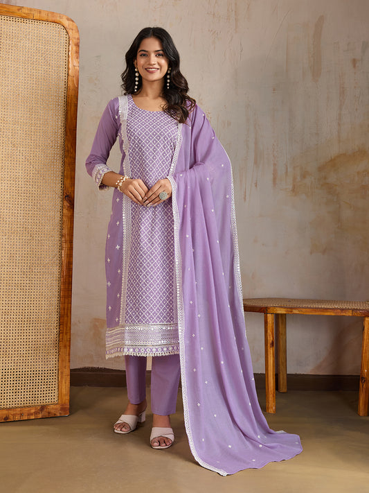 Women Ethnic Motifs Embroidered Regular Thread Work Kurta with Trousers & Dupatta