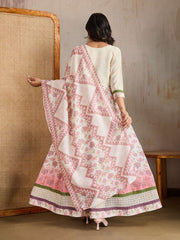 Women Floral Print Regular Thread Work Anarkali Kurta with Trousers & Dupatta