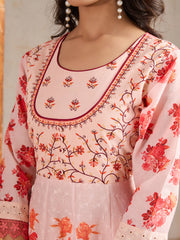 Women Floral Embroidered Anarkali Kurta with Trousers & Dupatta