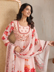 Women Floral Embroidered Anarkali Kurta with Trousers & Dupatta