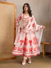 Women Floral Embroidered Anarkali Kurta with Trousers & Dupatta