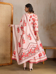 Women Floral Embroidered Anarkali Kurta with Trousers & Dupatta
