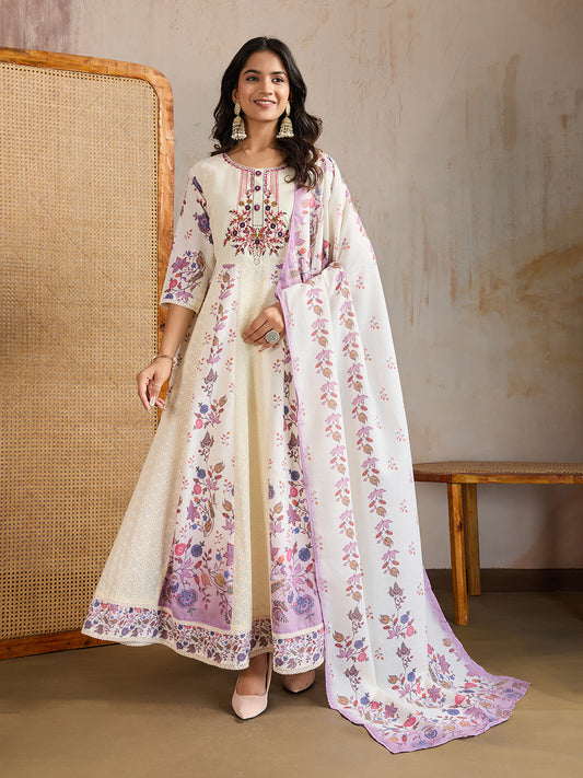 Women Floral Embroidered Regular Thread Work Kurta with Trousers & With Dupatta