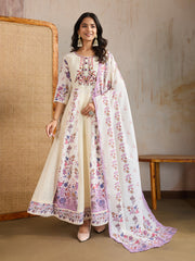 Women Floral Embroidered Regular Thread Work Kurta with Trousers & With Dupatta
