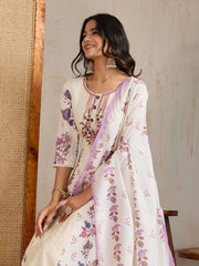 Women Floral Embroidered Regular Thread Work Kurta with Trousers & With Dupatta