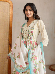 Women Floral Embroidered Thread Work Anarkali Kurta with Trousers & Dupatta