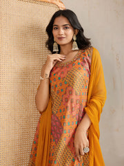 Women Ethnic Motifs Printed Regular Beads and Stones Kurta & Palazzos With Dupatta