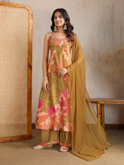 Women Floral Printed Regular Beads and Stones Kurta with Palazzos & Dupatta