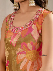 Women Floral Printed Regular Beads and Stones Kurta with Palazzos & Dupatta