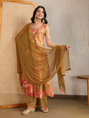 Women Floral Printed Regular Beads and Stones Kurta with Palazzos & Dupatta