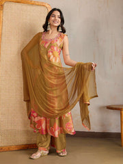 Women Floral Printed Regular Beads and Stones Kurta with Palazzos & Dupatta
