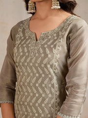 Ethnic Motifs Embroidered Notch Neck Thread Work Kurta With Trousers & Dupatta