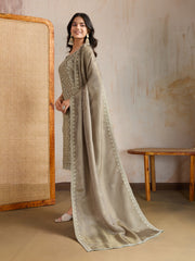 Ethnic Motifs Embroidered Notch Neck Thread Work Kurta With Trousers & Dupatta