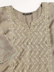 Ethnic Motifs Embroidered Notch Neck Thread Work Kurta With Trousers & Dupatta